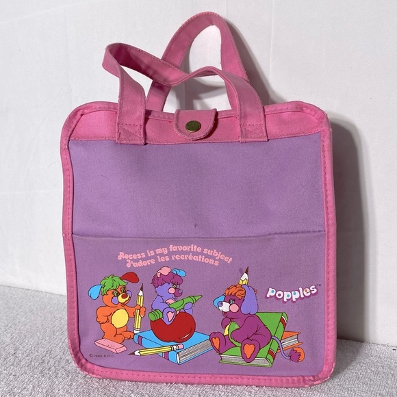 Vintage 1986 American Greetings Popples Pink Purple Childs Mini Tote Bag Purse - Picture 1 of 16